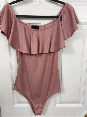 PAPEROC Dusty Rose Off-Shoulder Ruffle Bodysuit